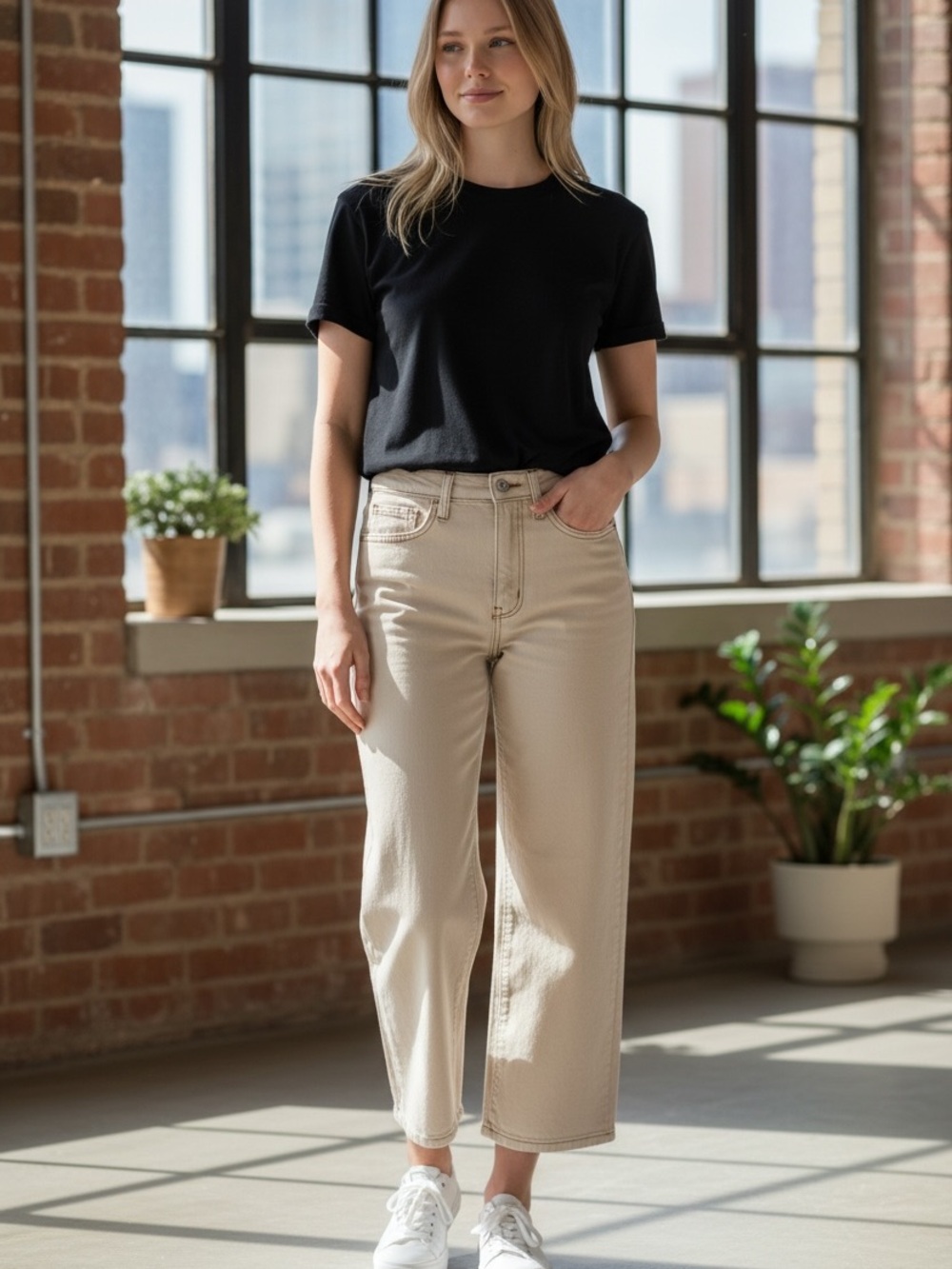 Joe's High Rise Cropped Straight Leg Jeans Cream Women's Size 26 Coastal Casual